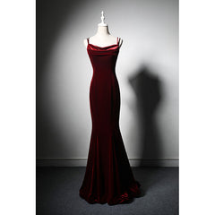 Wine Red Velvet Mermaid Wedding Party Dresses, Wine Red Formal Dresses