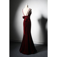 Wine Red Velvet Mermaid Wedding Party Dresses, Wine Red Formal Dresses