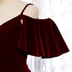 Wine Red Velvet Off Shoulder Floor Length Party Dress, Velvet Junior Prom Dress