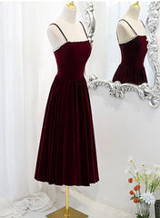 Wine Red Velvet Short Simple Wedding Party Dress, Dark Red Homecoming Dresses