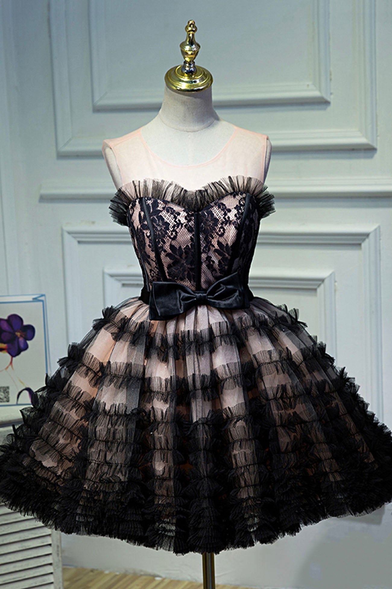 Black Layers Tulle Short Prom Dress, A-Line Homecoming Party Dress